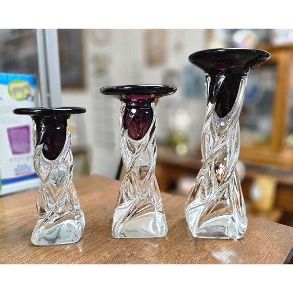 LaChausse Studio Glass Candlestick Trio – Francis Le Salle, New Orleans (NOLA) - Picture 9 of 12
